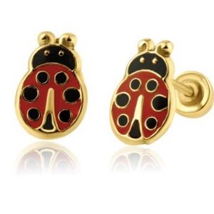 Ladybug Kids Earrings - Red and Gold 14K